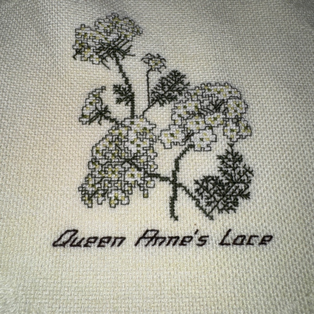 Vintage Botanical Floral CrossStitch Woven Throw Blanket Cream Cottagecore - Picture 7 of 14